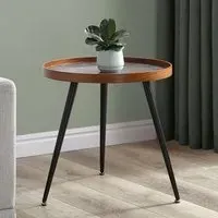 Sabri Round Lamp Table - Black Marble Effect, Wood Veneer