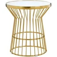 Saclateni Round Side Table - White, Tempered Glass