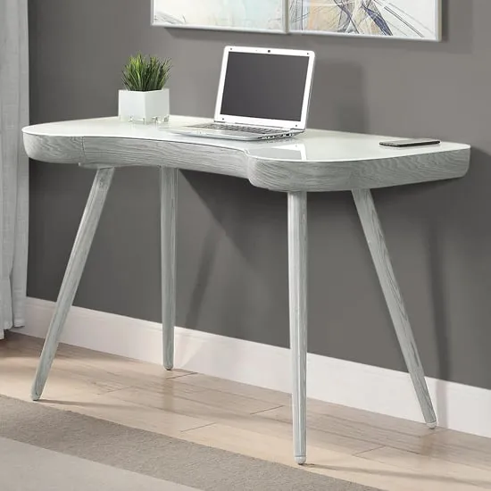 Sacramento Glass Top Laptop Desk with Drawer - White, Wood image