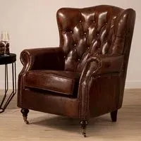 Sadalmelik Scroll Armchair - Brown, Leather