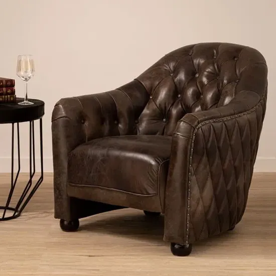 Sadalmelik Upholstered Armchair - Grey, Leather