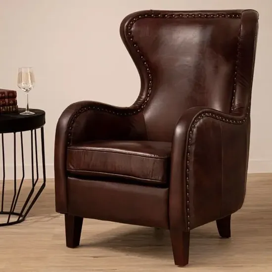 Sadalmelik Wingback Armchair - Brown, Leather image