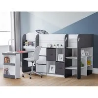 Sadiki Single Midsleeper Bed with Storage - White, Charcoal
