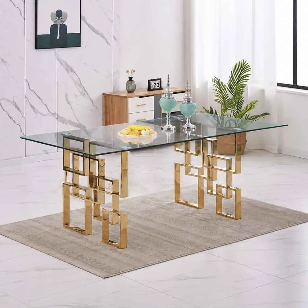 Sadzi Dining Table - Gold, Glass product