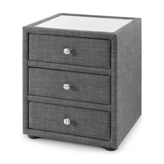 Sadzi Glass Top Bedside Cabinet - Slate Grey, Linen image