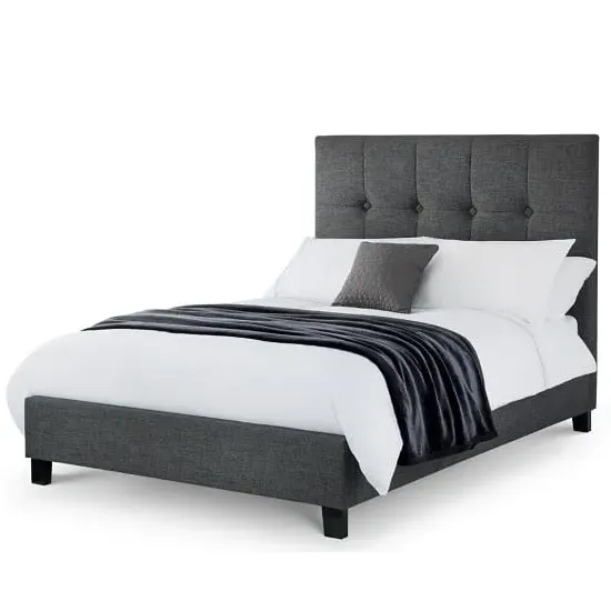 Sadzi King Size Bed Frame with Diamond Buttoning - Grey, Linen