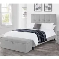 Sadzi Super King Size Bed Frame with Diamond Buttoning - Grey, Linen