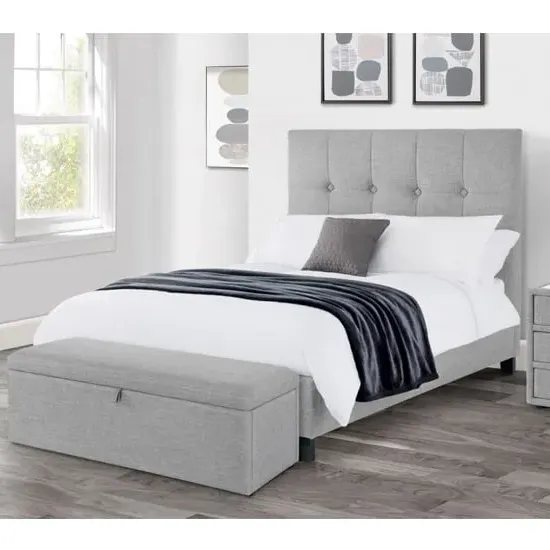 Sadzi Super King Size Bed Frame with Diamond Buttoning - Grey, Linen