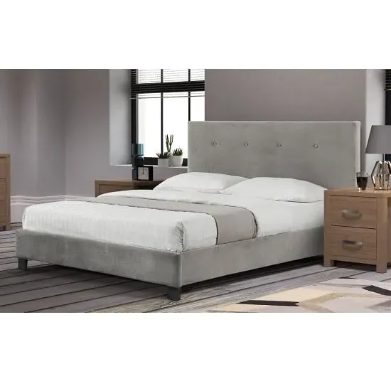 Safara King Size Bed Frame - Grey, Velvet