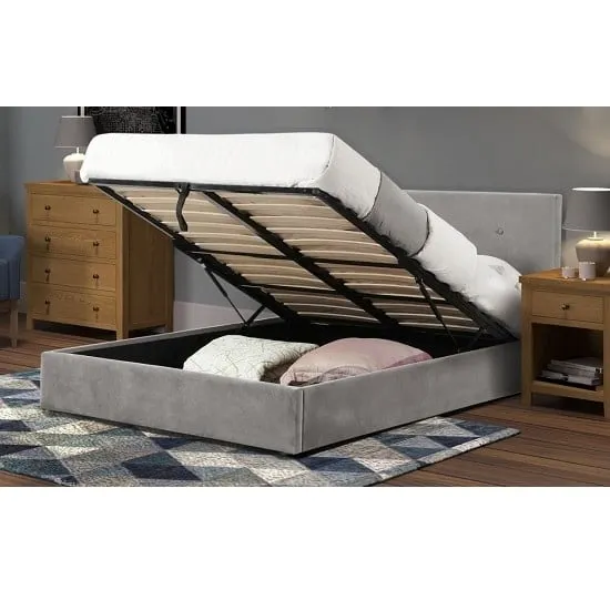 Safara King Size Storage Bed Frame - Grey, Velvet