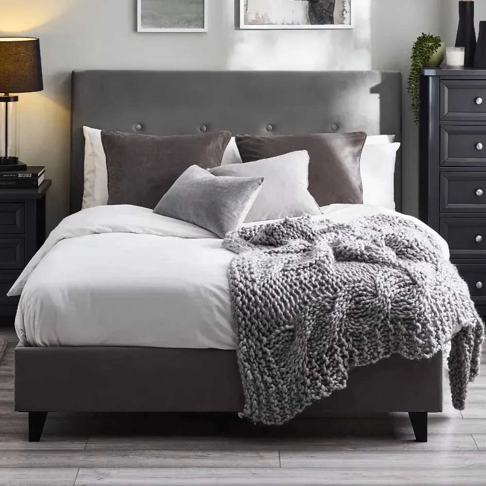 Safara Small Double Bed Frame - Grey, Velvet image