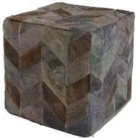 Safire Chevron Patchwork Pouffe - Grey, Leather