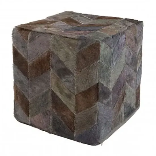Safire Chevron Patchwork Pouffe - Grey, Leather image