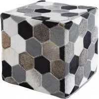 Safire Hexagon Patchwork Pouffe - Black, Leather