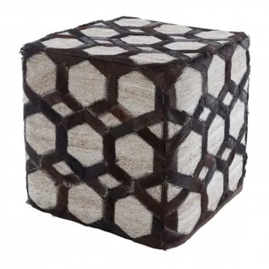 Safire Hexagon Patchwork Pouffe - Brown, Leather