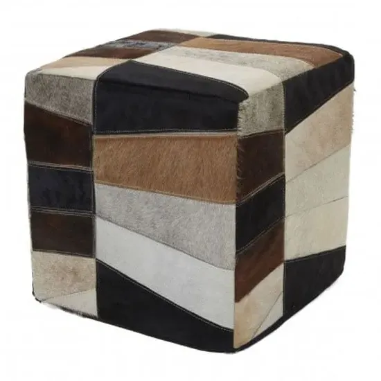 Safire Leather Striped Pouffe - Multicolored