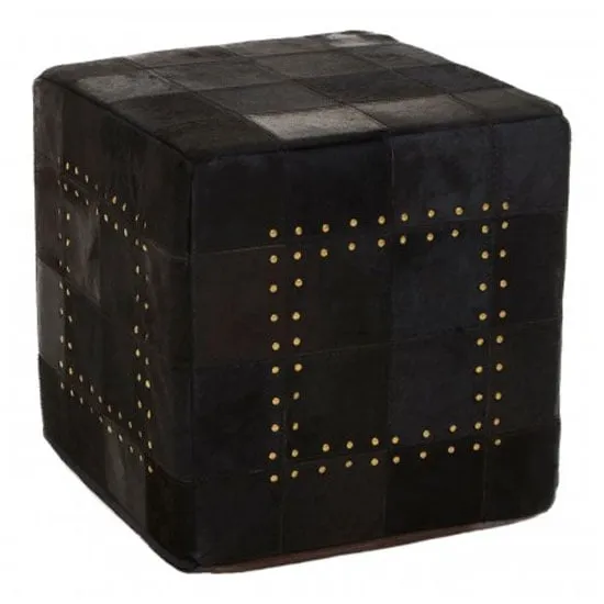 Safire Leather Stud Detail Pouffe - Black