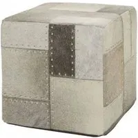 Safire Patchwork Pouffe with Metallic Trim - Grey, Leather