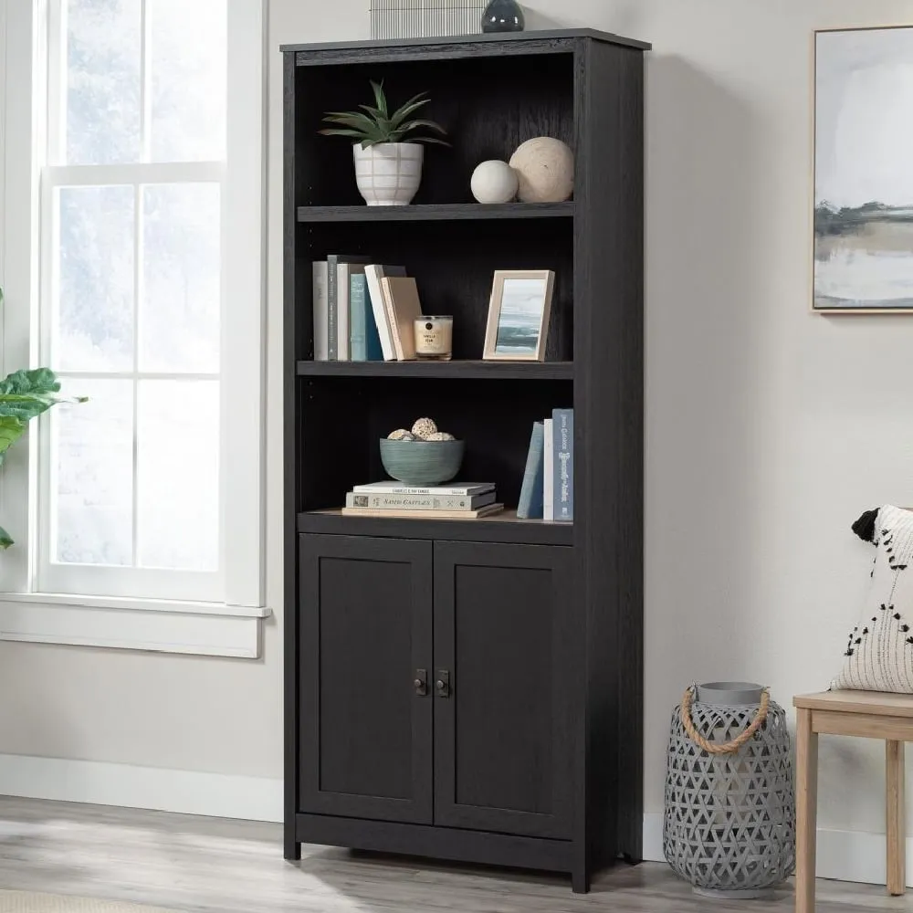 Saginaw Bookcase with 2 Doors - Raven, Oak image