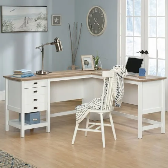 Saginaw L-Shaped Laptop Desk - White, Oak