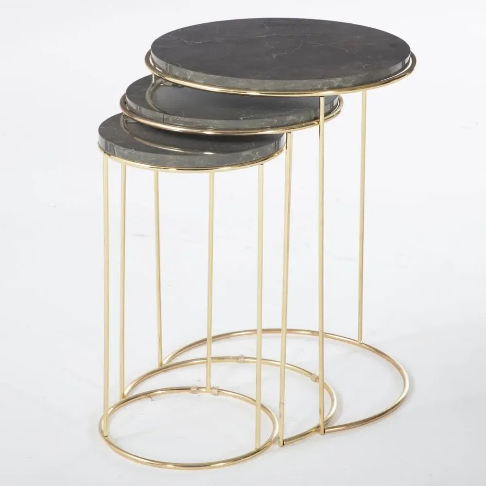 Sahuarita Nest of 3 Tables - Dusky Marble Effect, Gold
