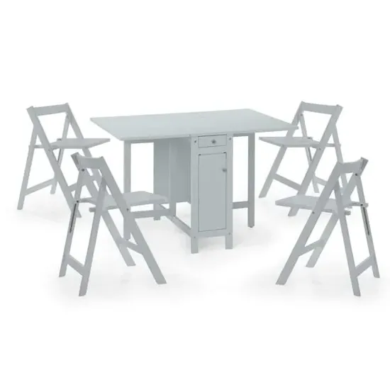 Saidi Drop Leaf Dining Table with 4 Chairs - Grey