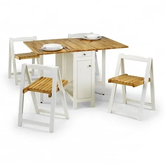 Saidi Folding Dining Table with 4 Chairs - White, Natural image