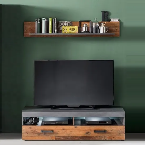 Saige TV Stand and Wall Shelf with LED - Grey, MDF product