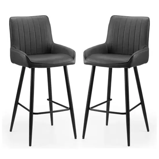 Sakaye Bar Chairs with Metal Frame - Black, Faux Leather