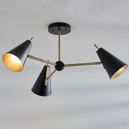 Salado 3 Lights Semi-Flush Ceiling Light - Matt Black