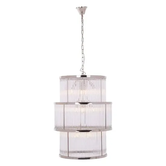 Salas Large 3-Tier Chandelier Light - Nickel, Glass