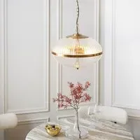 Salem 3 Light Ribbed Glass Pendant Ceiling Light - Vintage Brass