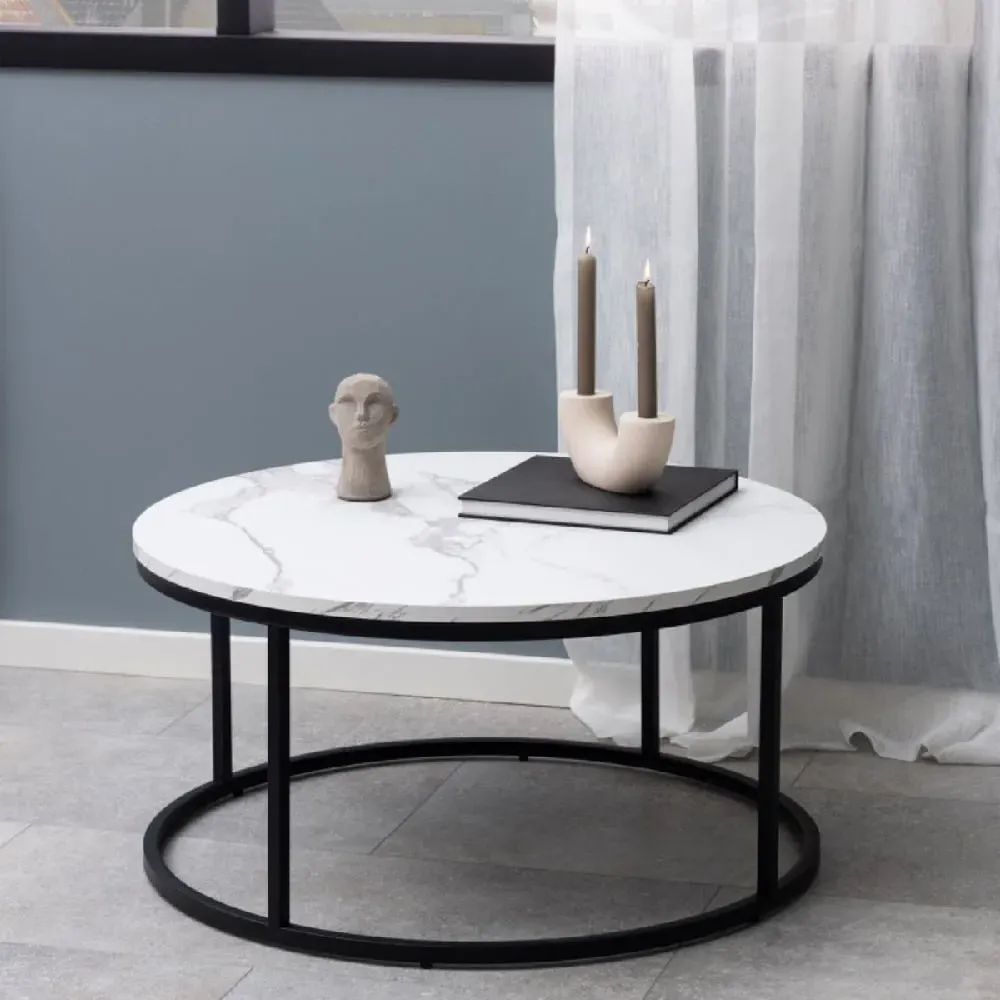 Salem Round Coffee Table - White, Marble Effect product