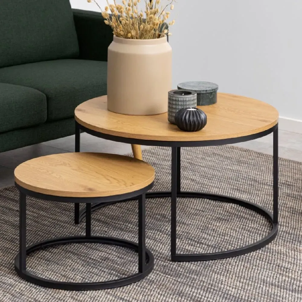 Salem Round Nesting Coffee Tables - Black, Oak image