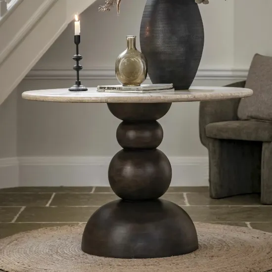 Salerno Round Dining Table - Travertine, Mango Wood product