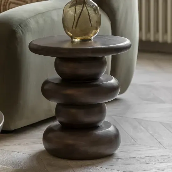 Salerno Round Side Table - Dark Wood, Mango Wood product