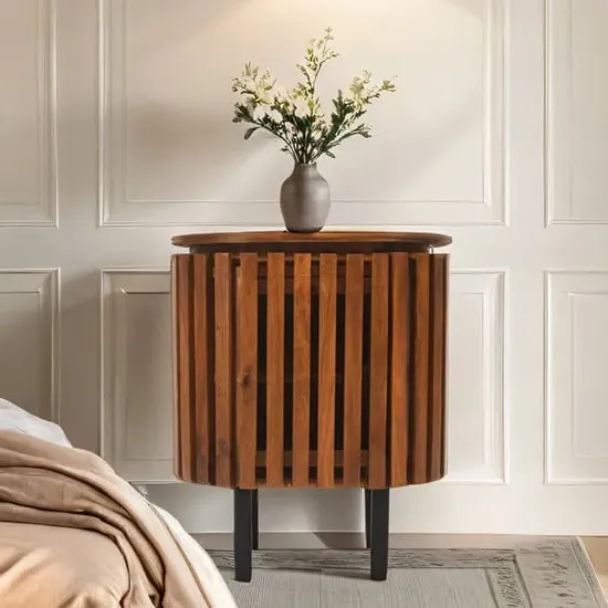 Salina Bedside Cabinet with Door - Walnut, Mango Wood
