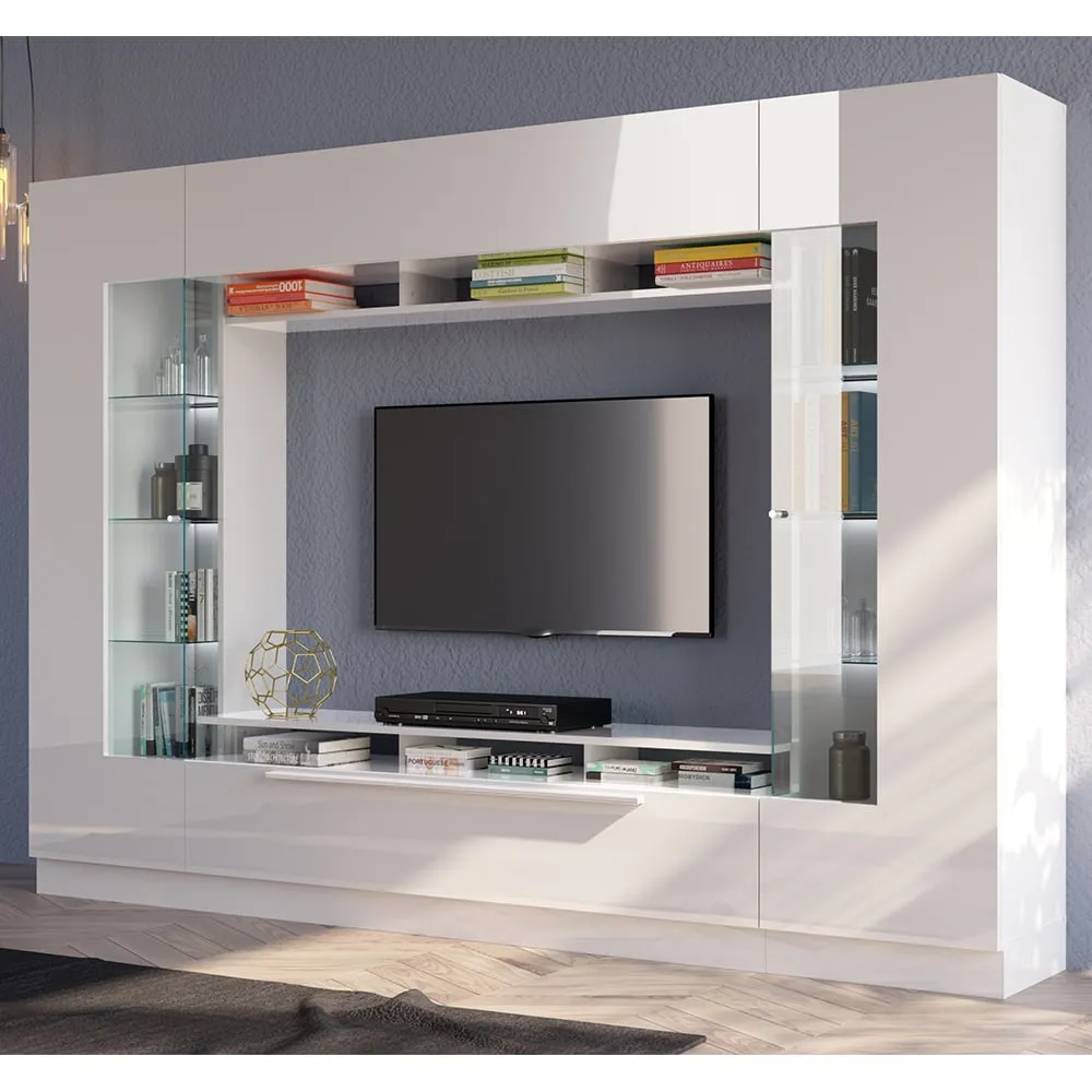 Salina High Gloss Entertainment Unit with LED Lighting - White image