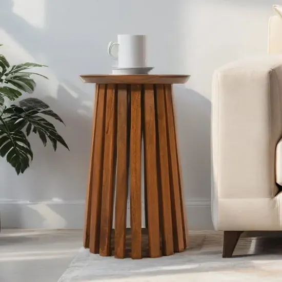 Salina Round Side Table - Walnut, Mango Wood image