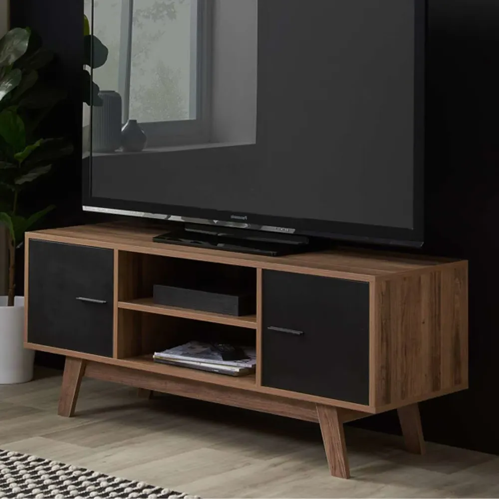 Salina TV Stand with 2 Gloss Doors - Walnut image