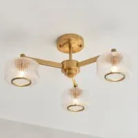 Salinas 3 Light Semi Flush Ceiling Light - Brushed Aged Brass