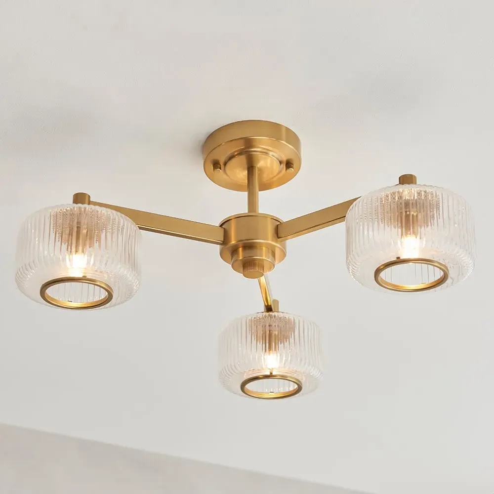 Salinas 3 Light Semi Flush Ceiling Light - Brushed Aged Brass image