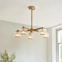 Salinas 5 Light Glass Pendant Ceiling Light - Brushed Aged Brass
