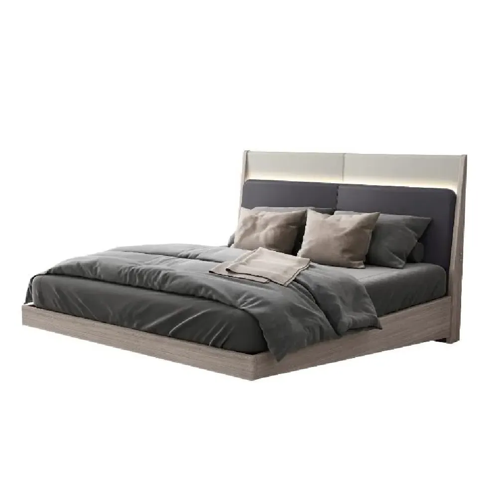 Salinas King Size Bed with LED - Beige, Wood