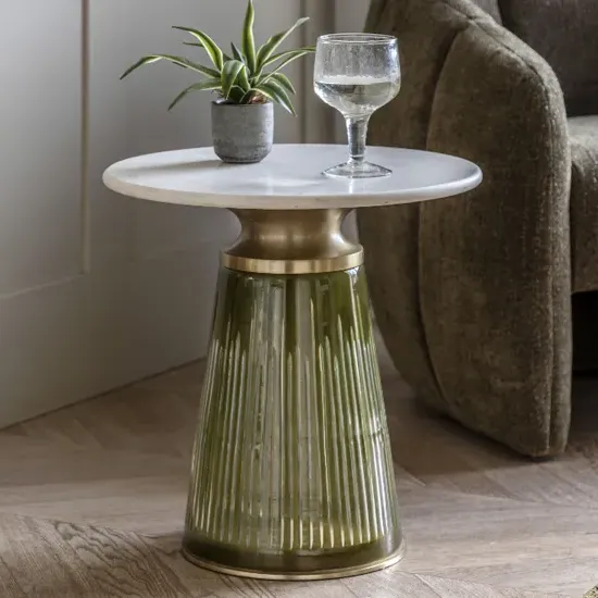 Salinas Round Side Table - White Marble, Glass product