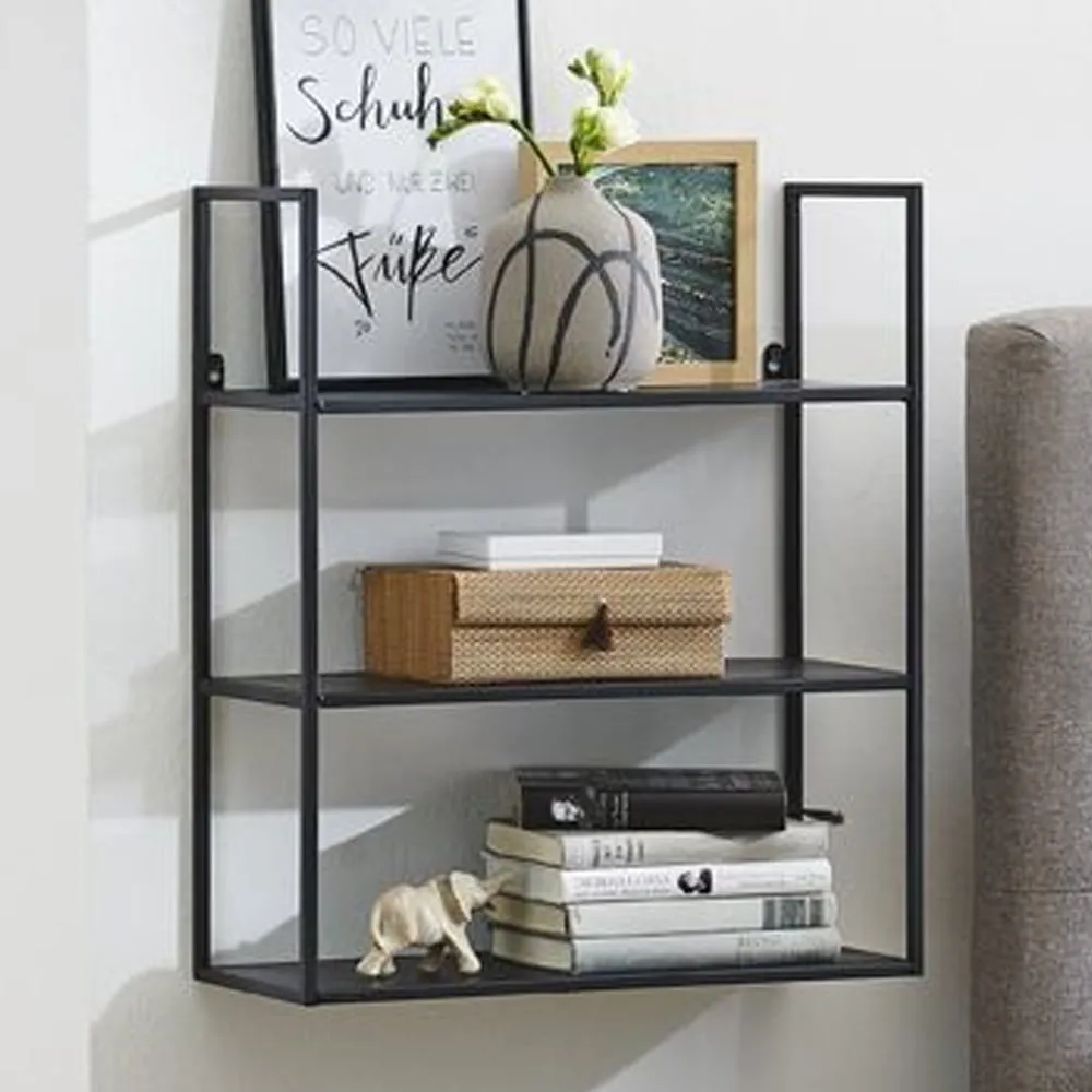 Salinas Steel Wall Shelving Unit with 3 Shelves - Black