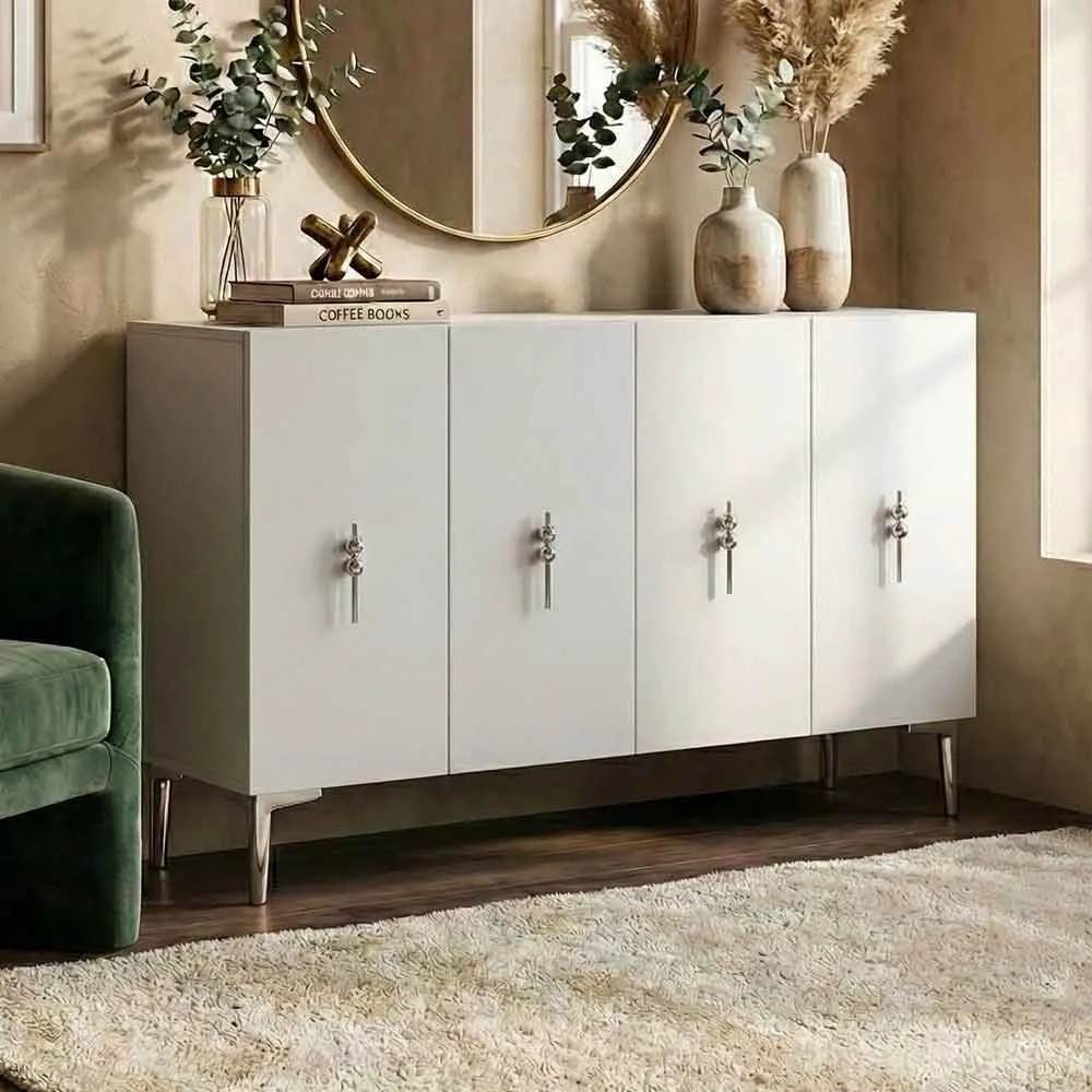 Salkim 4-Door Sideboard - White, Silver product