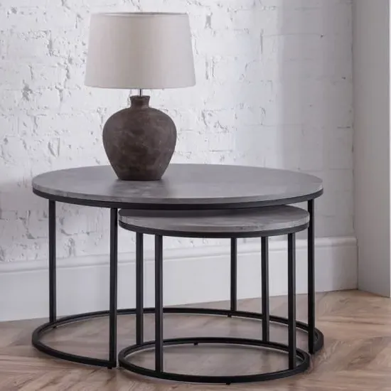 Salome Round Nesting Coffee Tables - Concrete Effect, Metal product