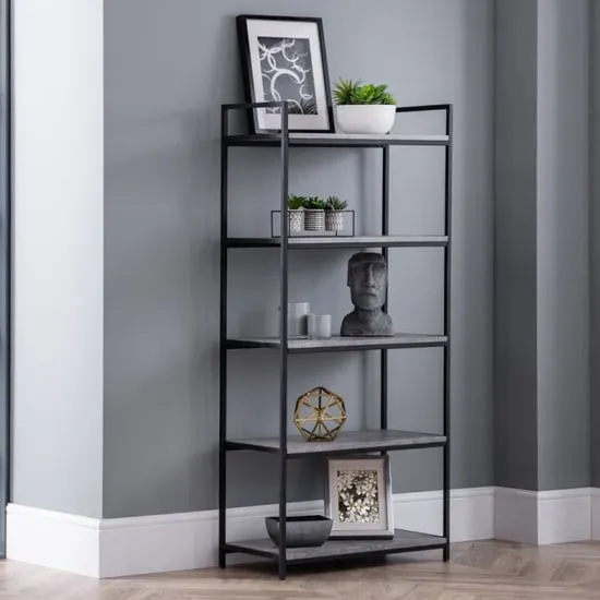 Salome Tall Metal Bookcase - Black, Steel