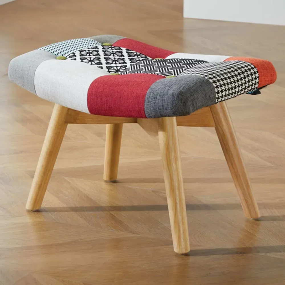 Salona Fabric Foot Stool with Oak Legs - Multicolored image
